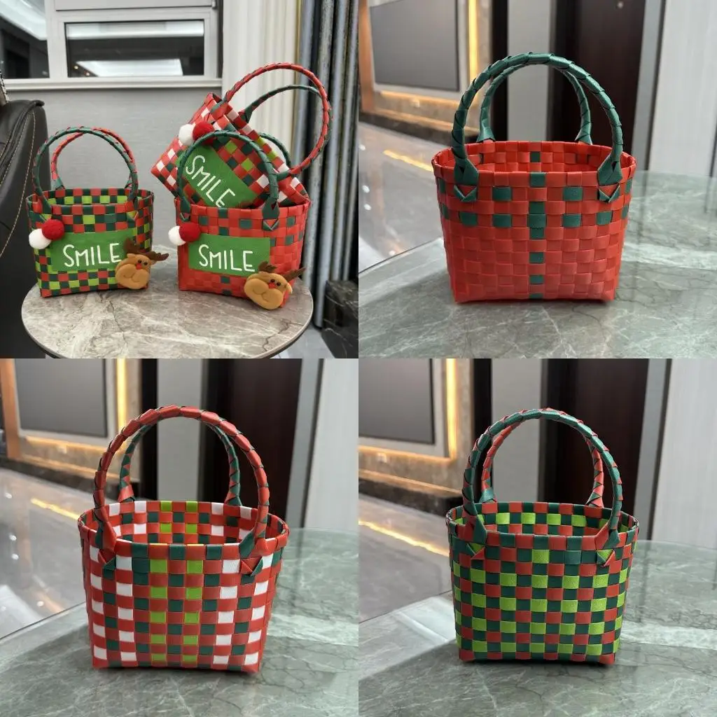 

Reusable Plastic Braided Square Basket with Handle Childrens Craft for Home Classroom Use high quality