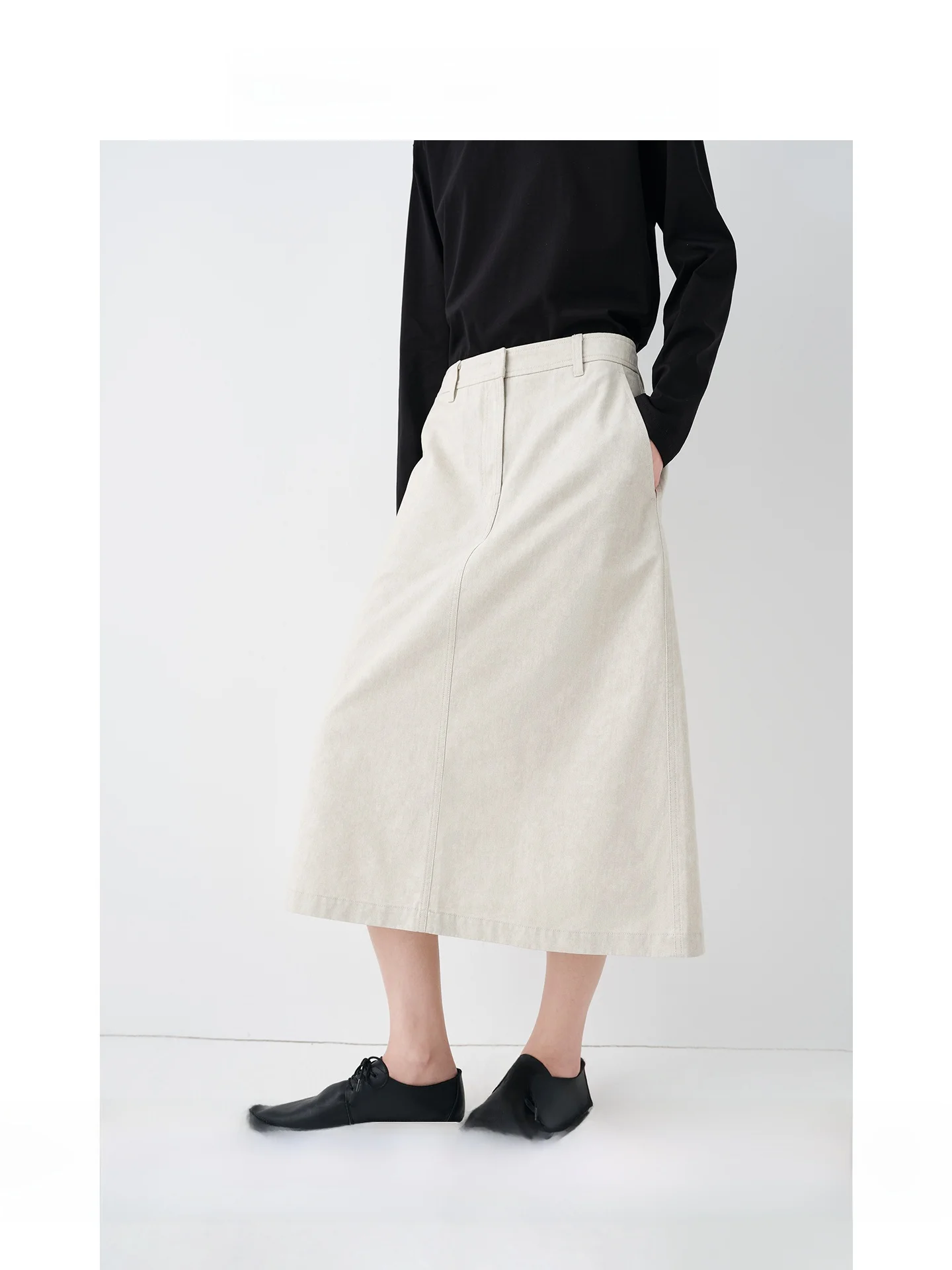

Jaja Retro Waed Denim Cotton Texture A-Line Workwear Skirt Women's mid Waist Cotton Fabric Spring Season Skirt