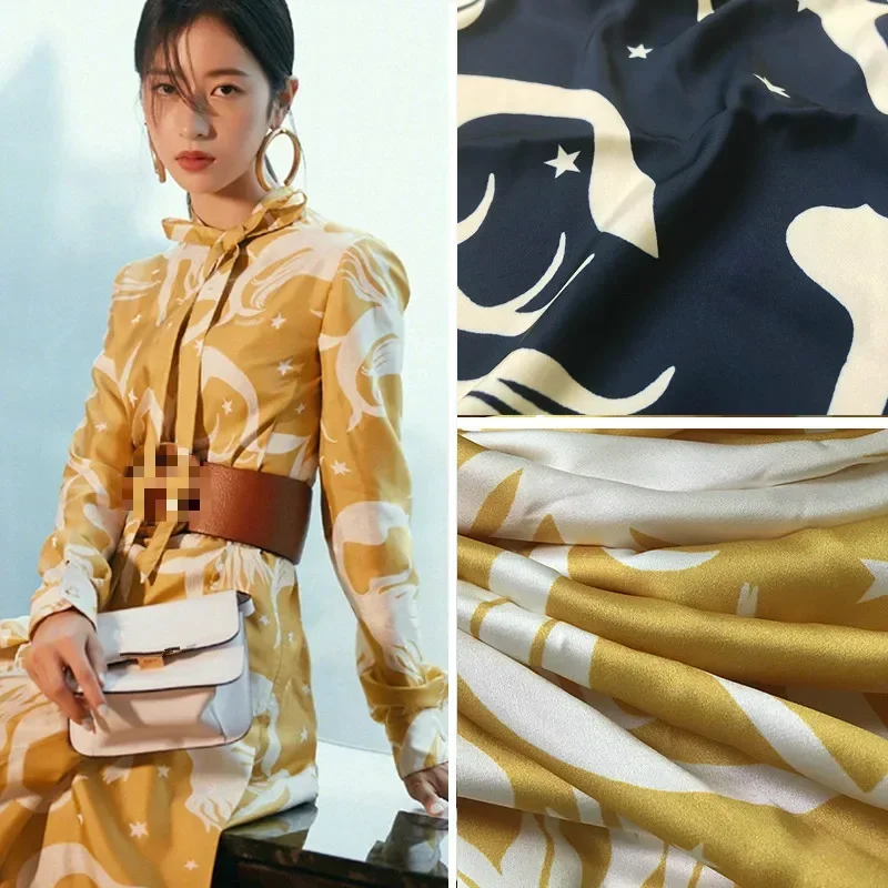 Early Spring Catwalk Models Phoenix Digital Printing Fabric Simulation Silk Stretch Satin Sewing Skirt Clothing Custom Fabrics