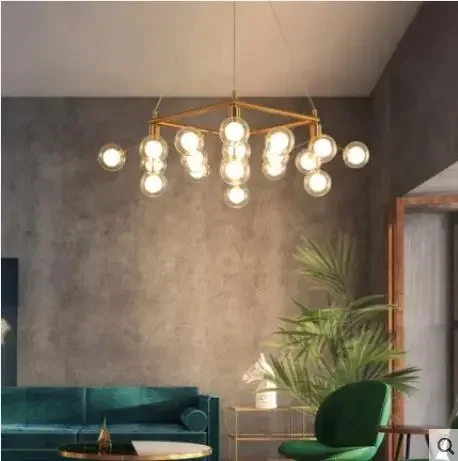 Modern LED Chandelier Lighting AC90V - 260V Living Room Restaurant Transparent Glass Ball Kitchen Indoor Deco Gold Hanging Lamp