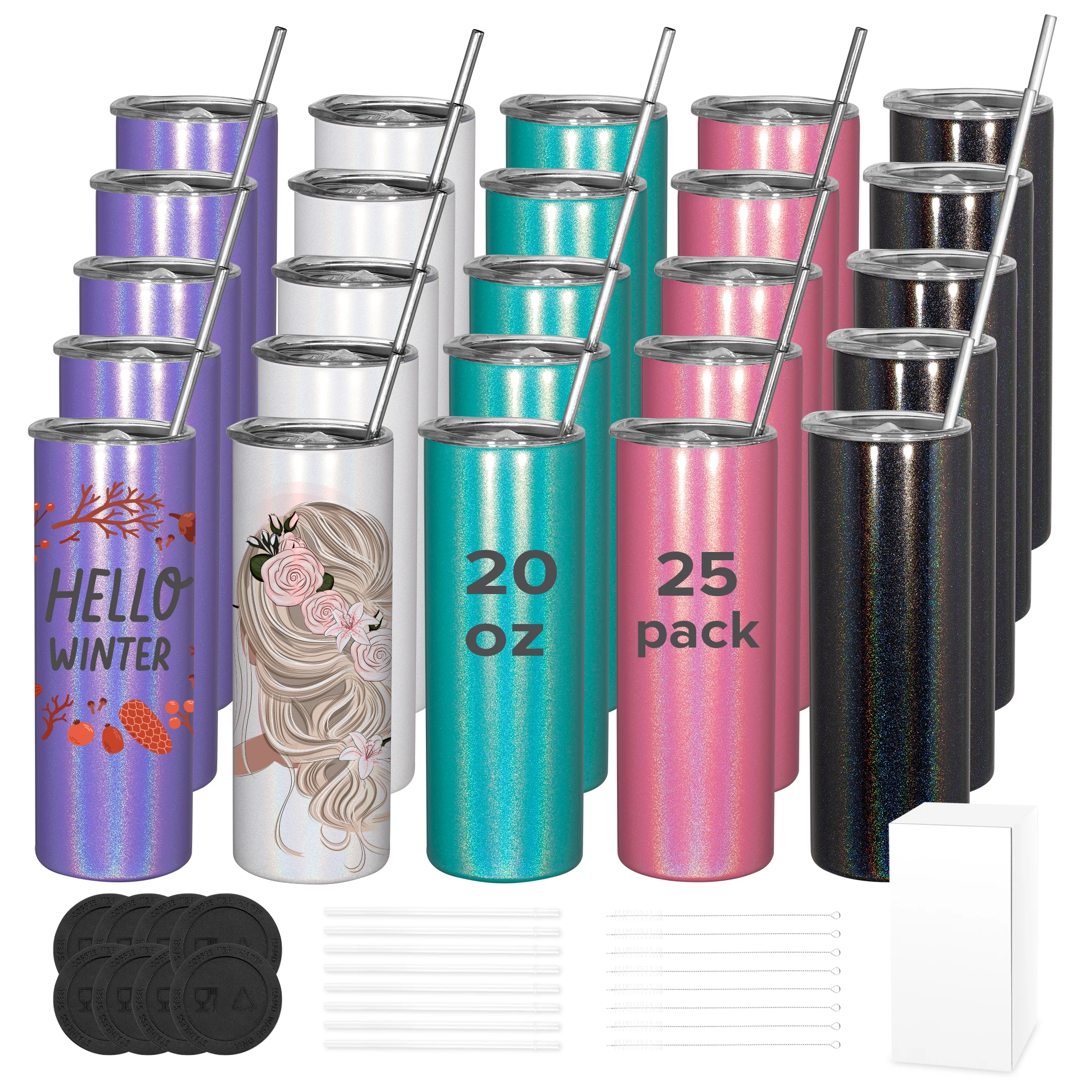 

US in stock 20OZ shimmer sublimation blank tumbler,skinny staight sublimation tumblers,vacuum thermos,insulation flask wholesale