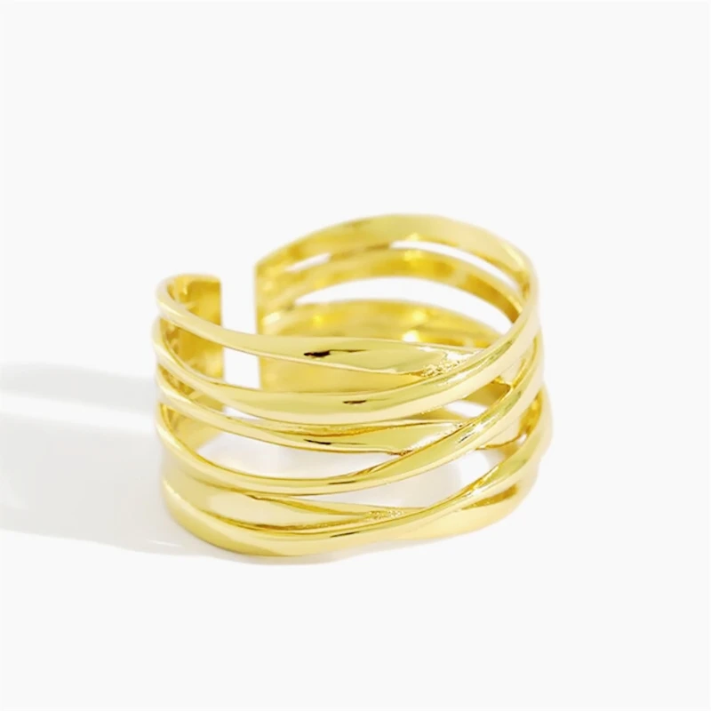 Sole Memory Multilayer Line Weaving 925 Sterling Silver Fine Female Resizable Opening Rings RI632