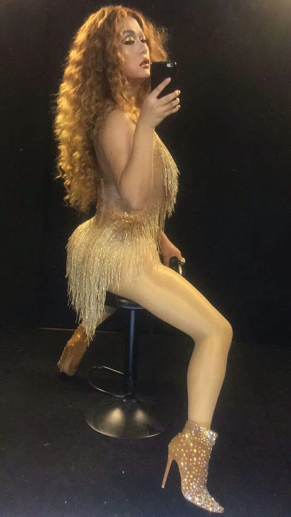 Body con flecos y diamantes de imitación brillantes para mujer, traje de club nocturno, traje de baile brillante, ropa de baile de una pieza,