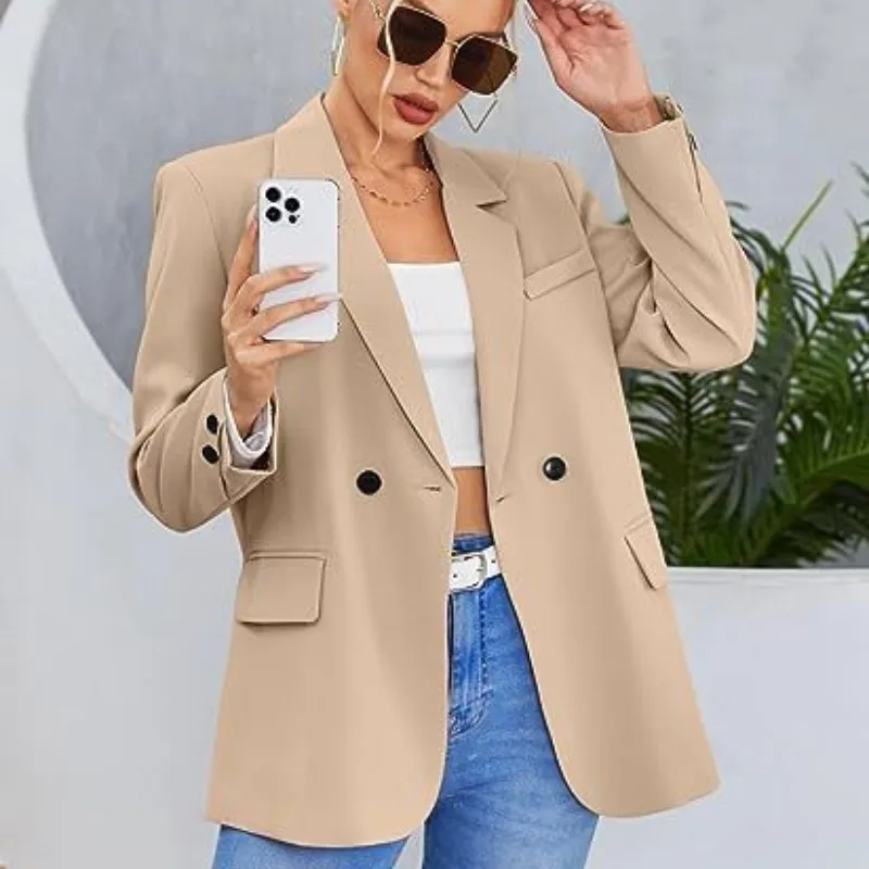 Autumn and Winter Women's Casual Solid Commuter Female Clothing Slim Cardigan Button Pocket Coat Turn-down Collar Fashion Tops