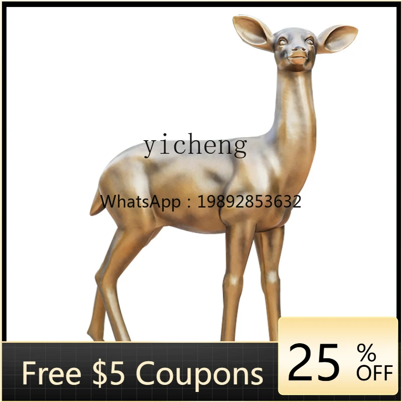 

ZZ Zf Imitation Copper Deer Sculpture Outdoor Garden Landscape Decoration Frp Sika Deer Big Decorations