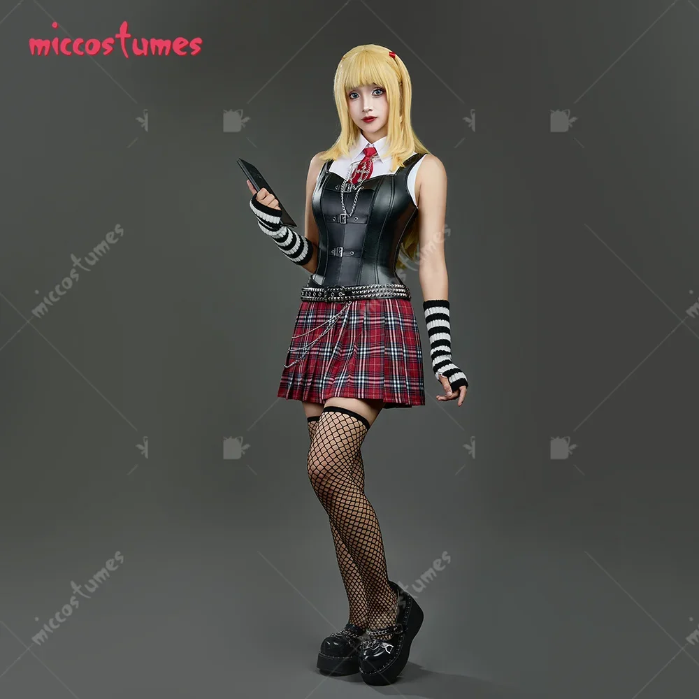 haikyuu Women\'s Misa Cosplay Costume Shirt Vest Set with Red Plaid Skirt and Waist Chain Halloween Cosplay Costumes