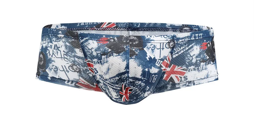 Printed Mesh Boxer Underwear for Men Sexy U Convex Pouch Underwear Ice Silk Quick Drying Elastic Sweat Absorption Sports Trunks