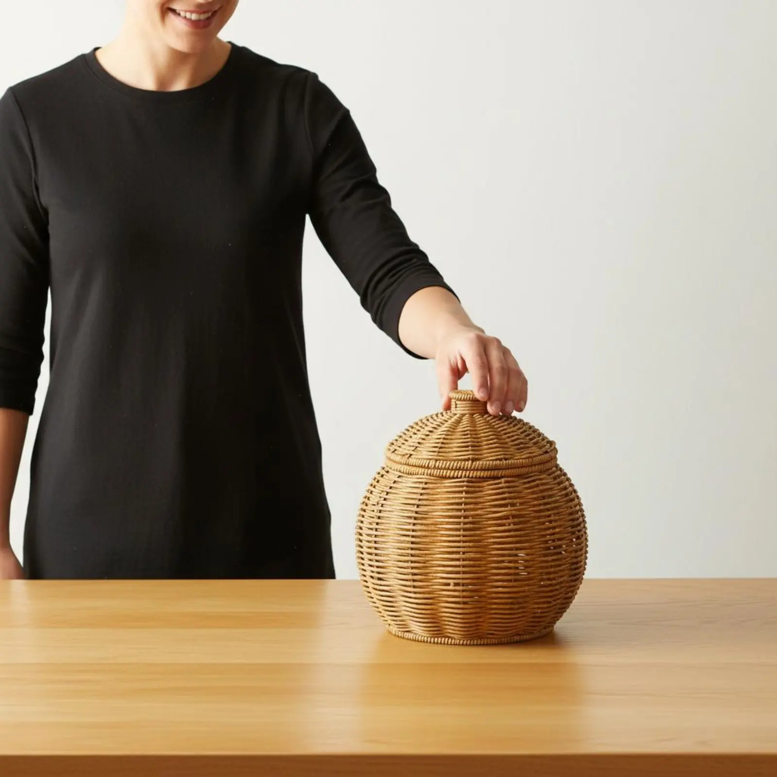 Woven Basket with Lid and Legs Versatile Rattan Design Tripod Basket Countertop Organizer Lightweight Decorative Container