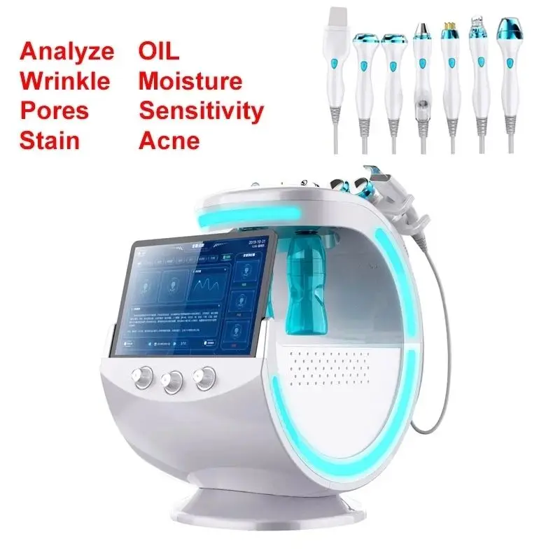 스마트 아이스 블루 7 인 1 산소 하이드로 박피술 버블 머신, 전문 얼굴 하이드라 머신 RF 리프팅 머신 