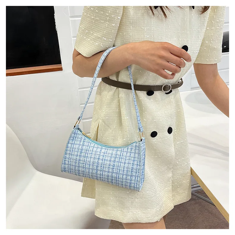 Damen-Unterarmtasche mit minimalistischem Gittermuster, modische High-End-Design-Umhängetasche, lässige, vielseitige Geldbörse für den Pendelverkehr – Detail 17