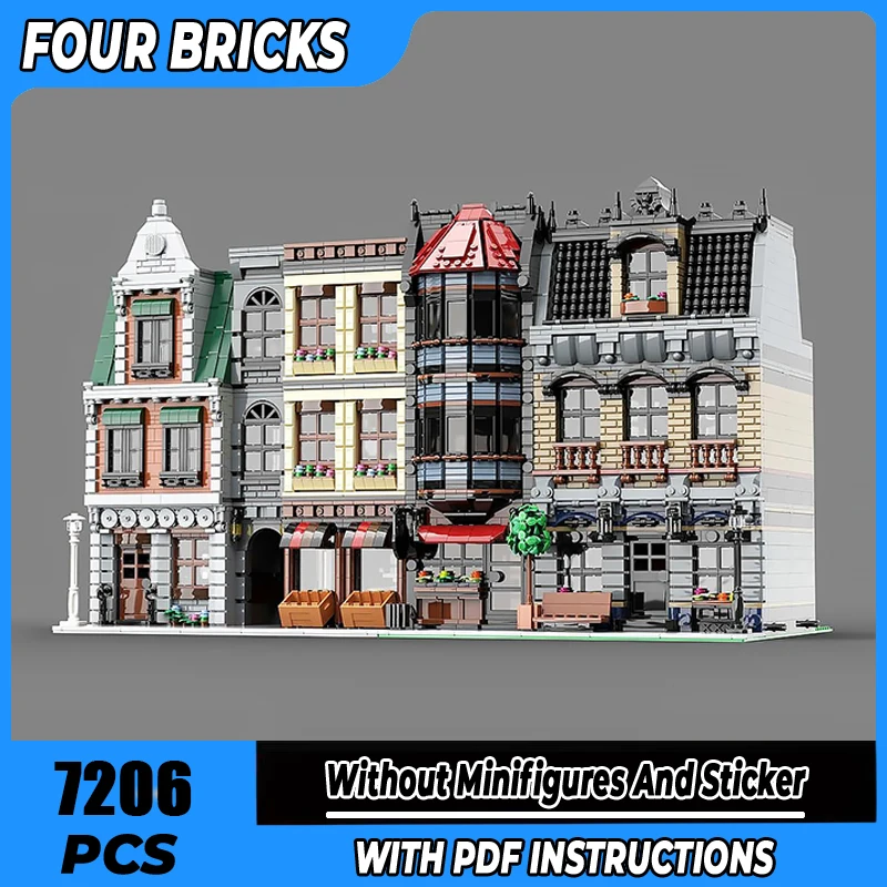 

Новый вид на улицу города Moc Bricks Downtown/Mansion & Bar Tech Module Кирпичная модель Подарочные рождественские игрушки Набор «сделай сам» Сборка!