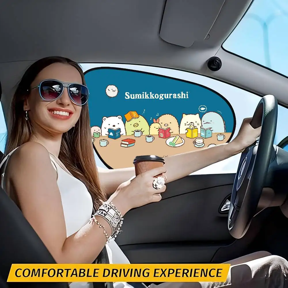 الكرتون Sumikko Gurashi سيارة كهرباء فيلم الجانب نافذة الشمسيات الزجاج الأمامي السيارات نافذة ظلة غطاء للأطفال الطفل #3