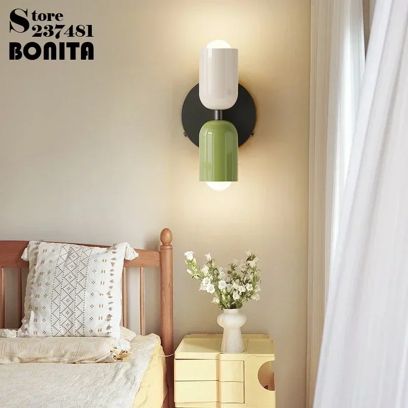 Retro DIY Color Blocking Wall Scone Double Headed Mirror Front Bedside Rotating Reading Wall Light Modern Simple Wall Lamp