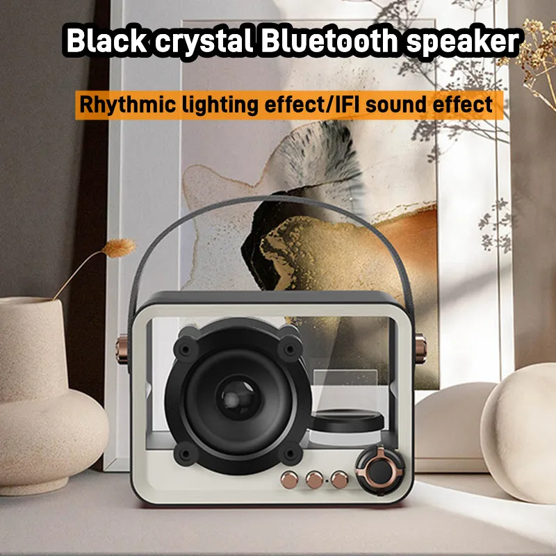 Retro Punk Black Crystal Wireless Bluetooth Insert Card FM Radio Desktop Decoration Transparent Dynamic Color Lights Speaker