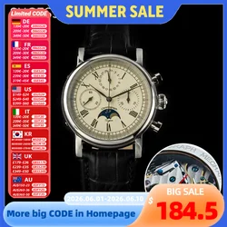 Sugess Männer Uhr st1908 Swann eck Uhrwerk mechanische Chronograph Armbanduhr echte Mondphase Kalender Vintage Leder neu 2023