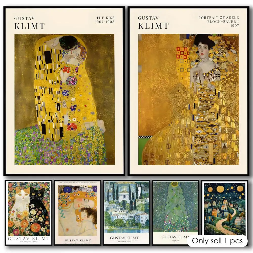 Art G-Gustav k-Klimt Flower Design Poster Decorative Wall Art Stickers Mural Photo Print for Home Living Room Hallway Decor