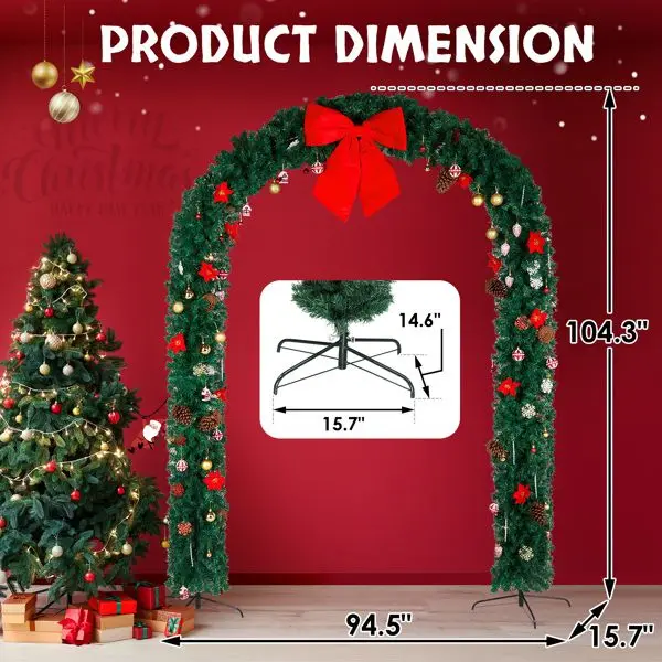 Decoración de arco de árbol de Navidad de 8,7 pies, guirnalda navideña de PVC de 1860 ramas con base de acero para decoración de bodas y fiestas interiores/exteriores,
