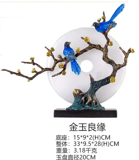 Home store Company SHOP Bring wealth money GOOD LUCK TOP Handmade bronze Magpie bird AN JADE Sculpture decor ART Statue