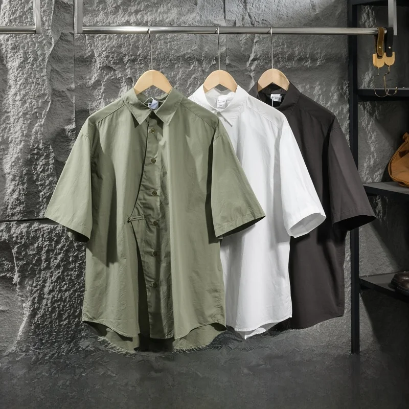 

New Chinese Style Tang Suit Button Design Loose Silhouette Summer Casual Shirt Short Sleeve Men's Fashion Breathable Cotton
