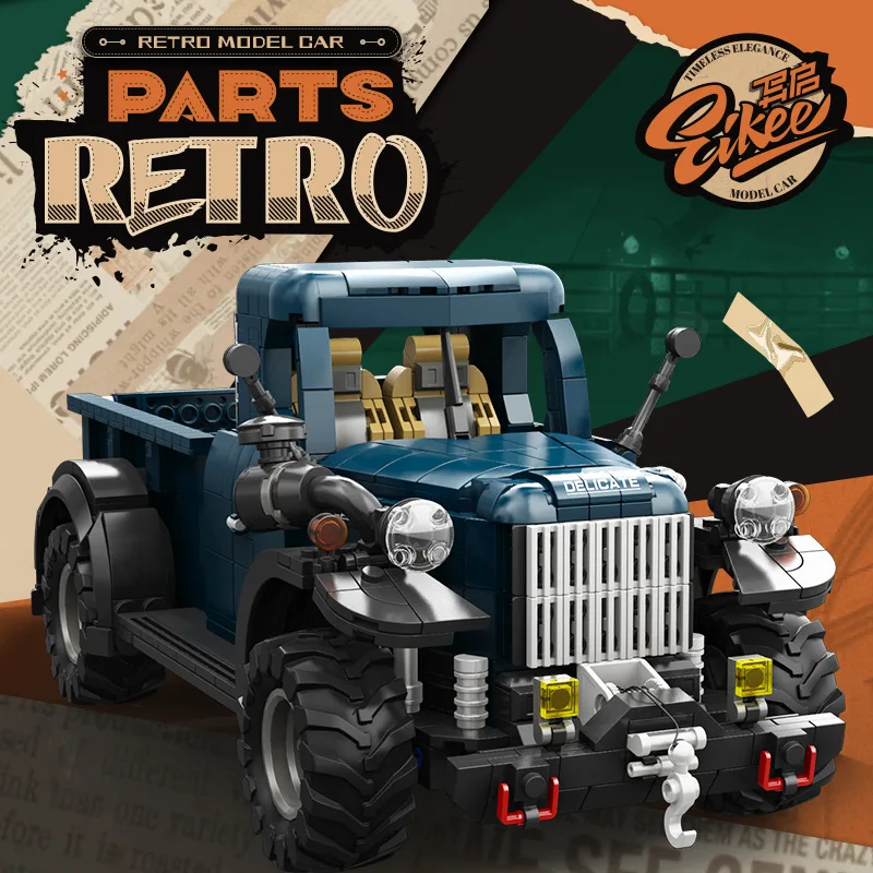 

1199PCS 1:16 Scale Retro Pickup Truck Model Building Blocks Exquisite Vehicle Ornament Assembly Toy for Kid Gift Y26011