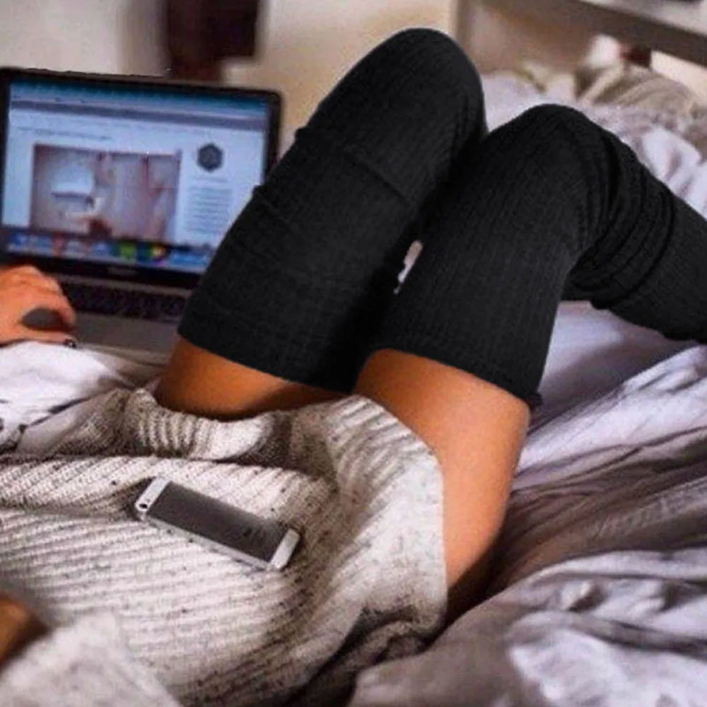 

Women's High Long Tight Socks Vertical Stripes Cotton Over Knee High Socks Black White Gray