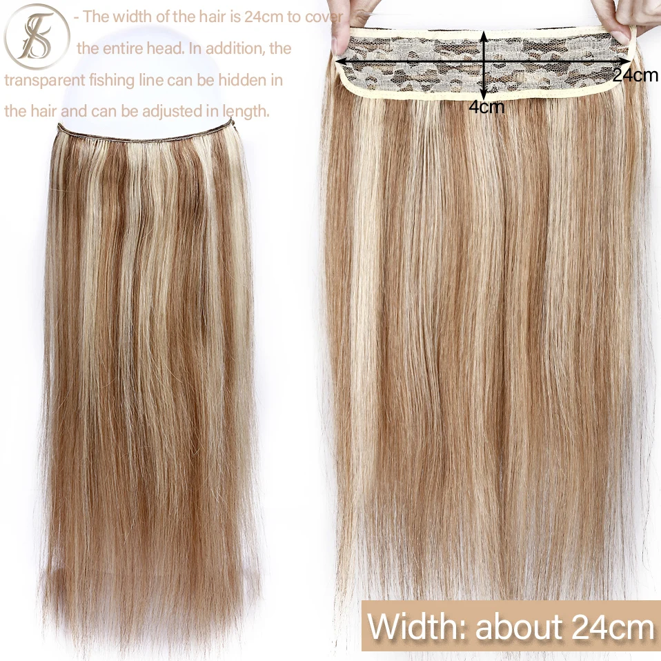 TESS Wire In Hair Extensions Bundles Human Hair 20inch 90g-120g Natural Hair Extensions Straight Hairpiece Invisible 2 Fish Line