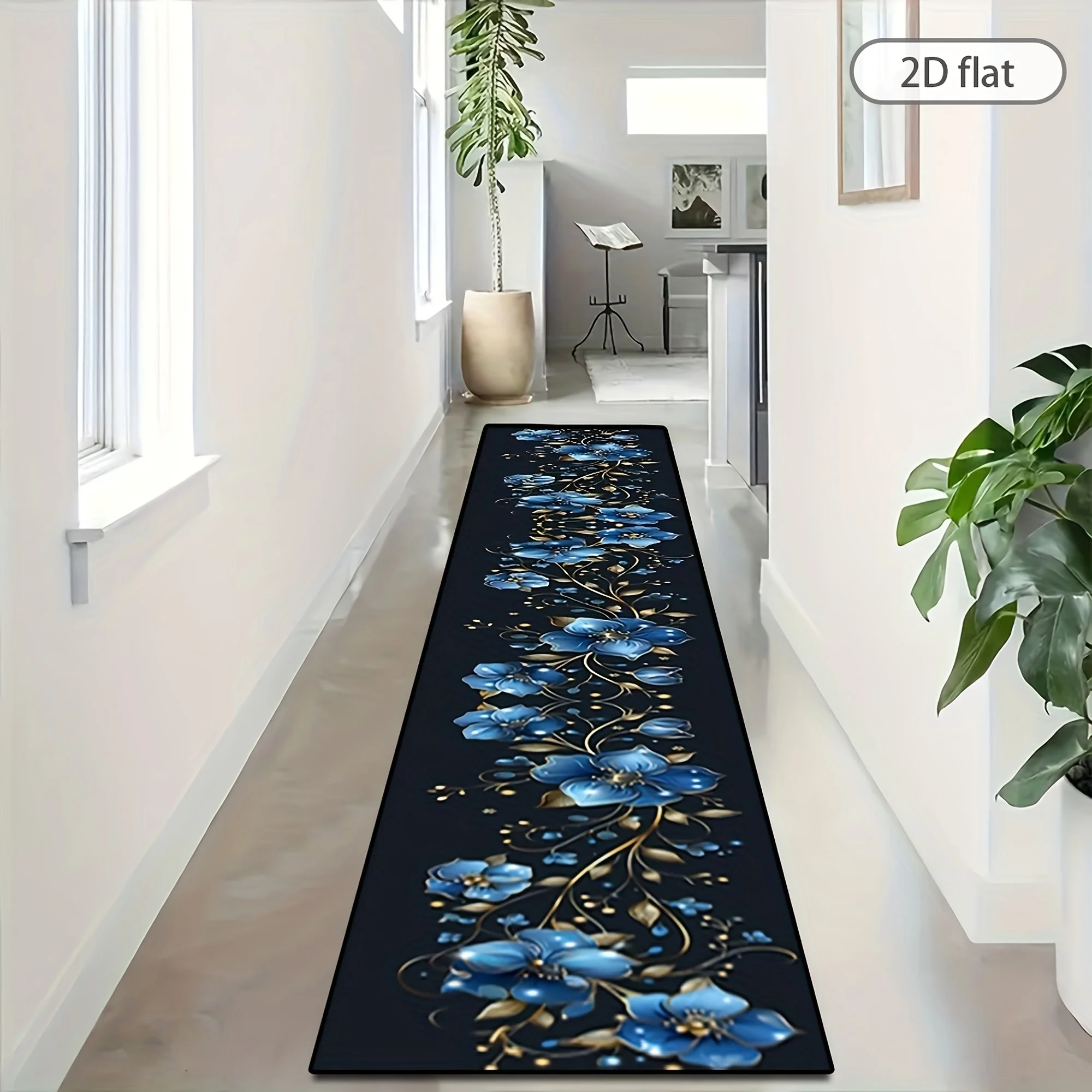Elegant Botanical Runner Rug With Metallic Accents Soft Surface Non Skid Floor Covering For Entryway Living Space Decor