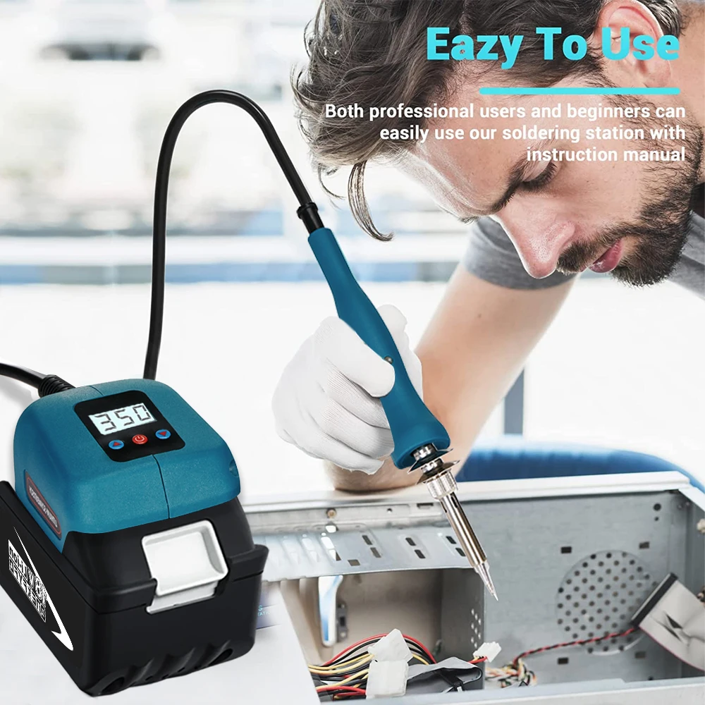 ONEKFYFD 60w Electric Soldering Iron Wireless Welding Power Tool Temperature Adjustable Fast Heating for Makita 18V Battery