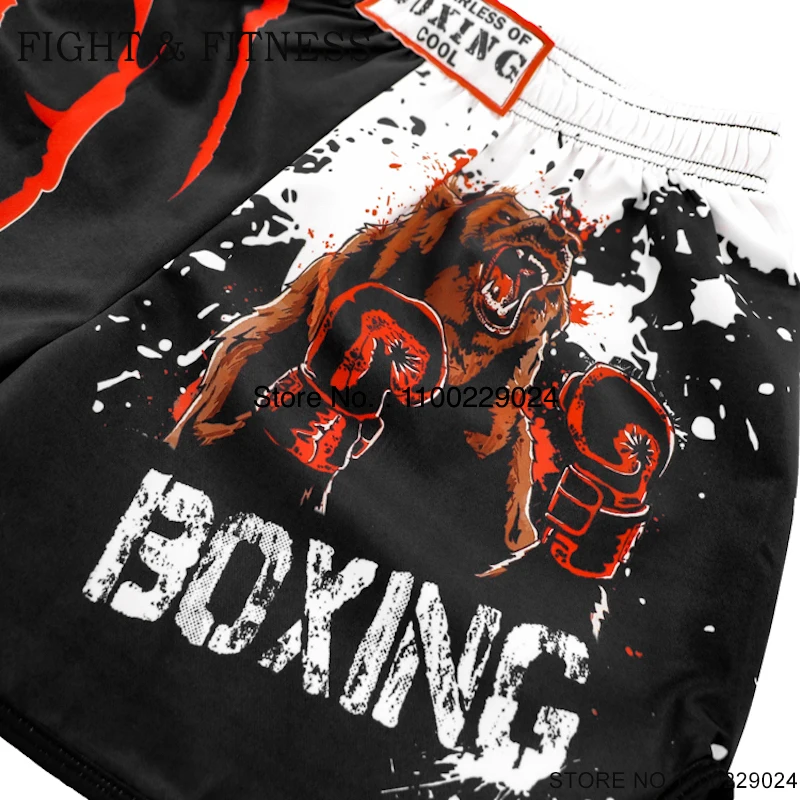 Boxing Shorts Animal Print Muay Thai Shorts Men Women Junior Stretchy Fight Kickboxing Pants Gym Training Match MMA Clothing