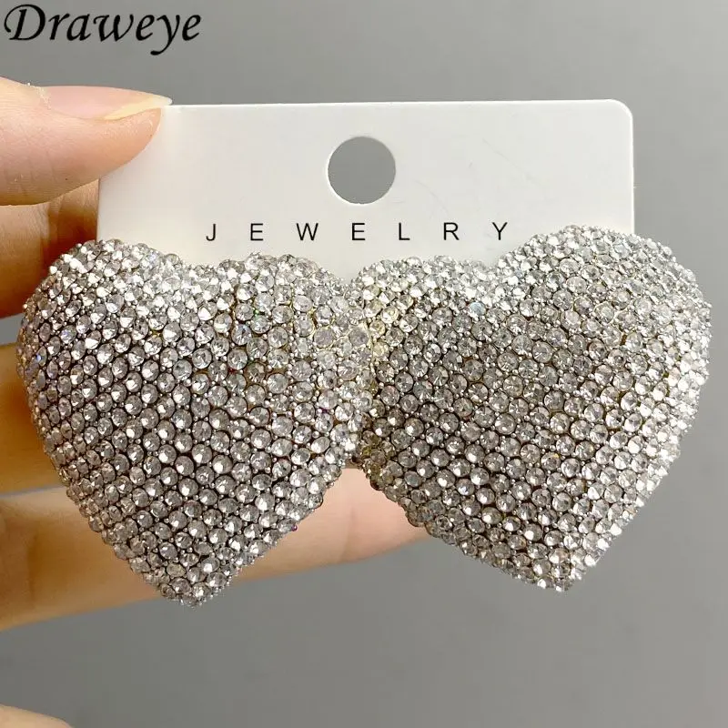 Draweye Hyperbole Rhinestones Earrings for Women Heart Vintage Exquisite Evening Party Jewelry Elegant Fashion Aretes De Mujer