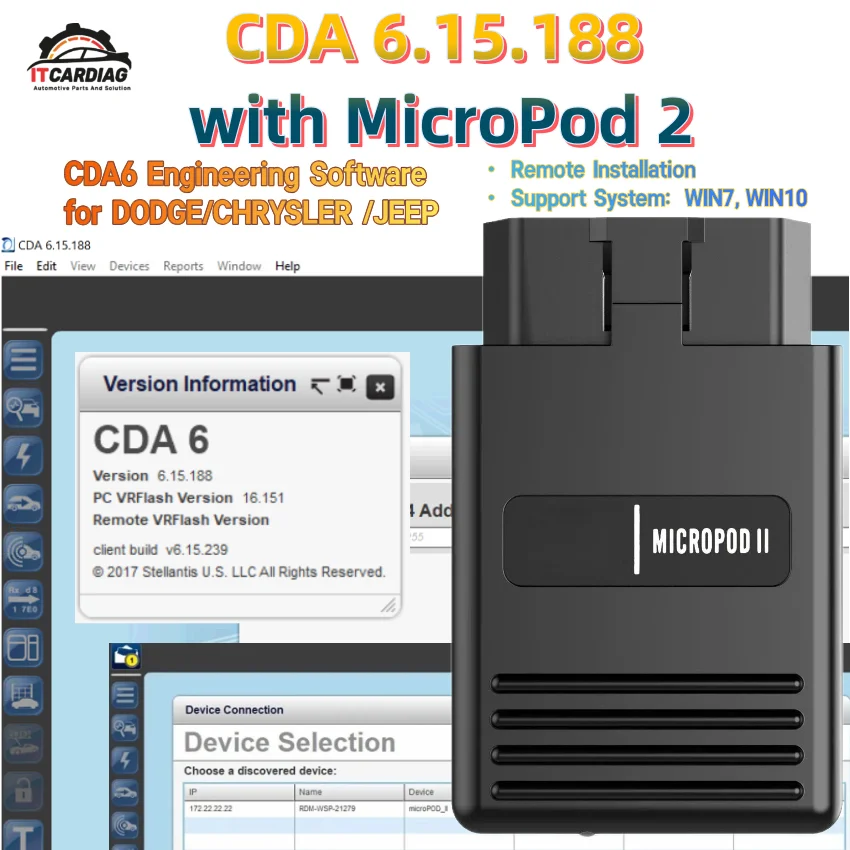 Новейшая техника CDA 6.15.188 с MicroPod 2 V17.04.27 для ПРОГРАММИРОВАНИЯ FLASH для DODGE, CHRYSLER и JEEP