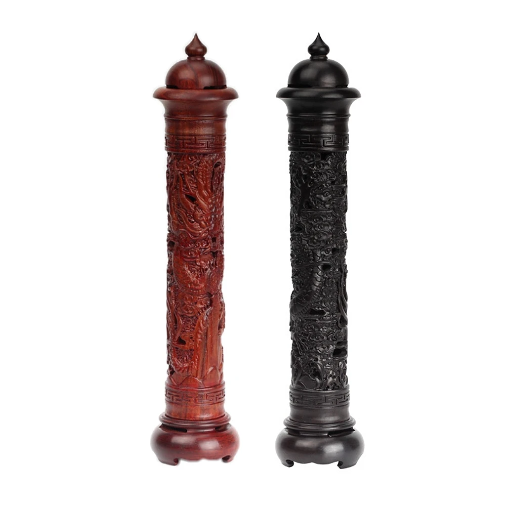 Ebony Sour Twig Wood Carved Dragon Vertical Incense Burner Handmade Censer Aromatherapy Furnace Incense Burne