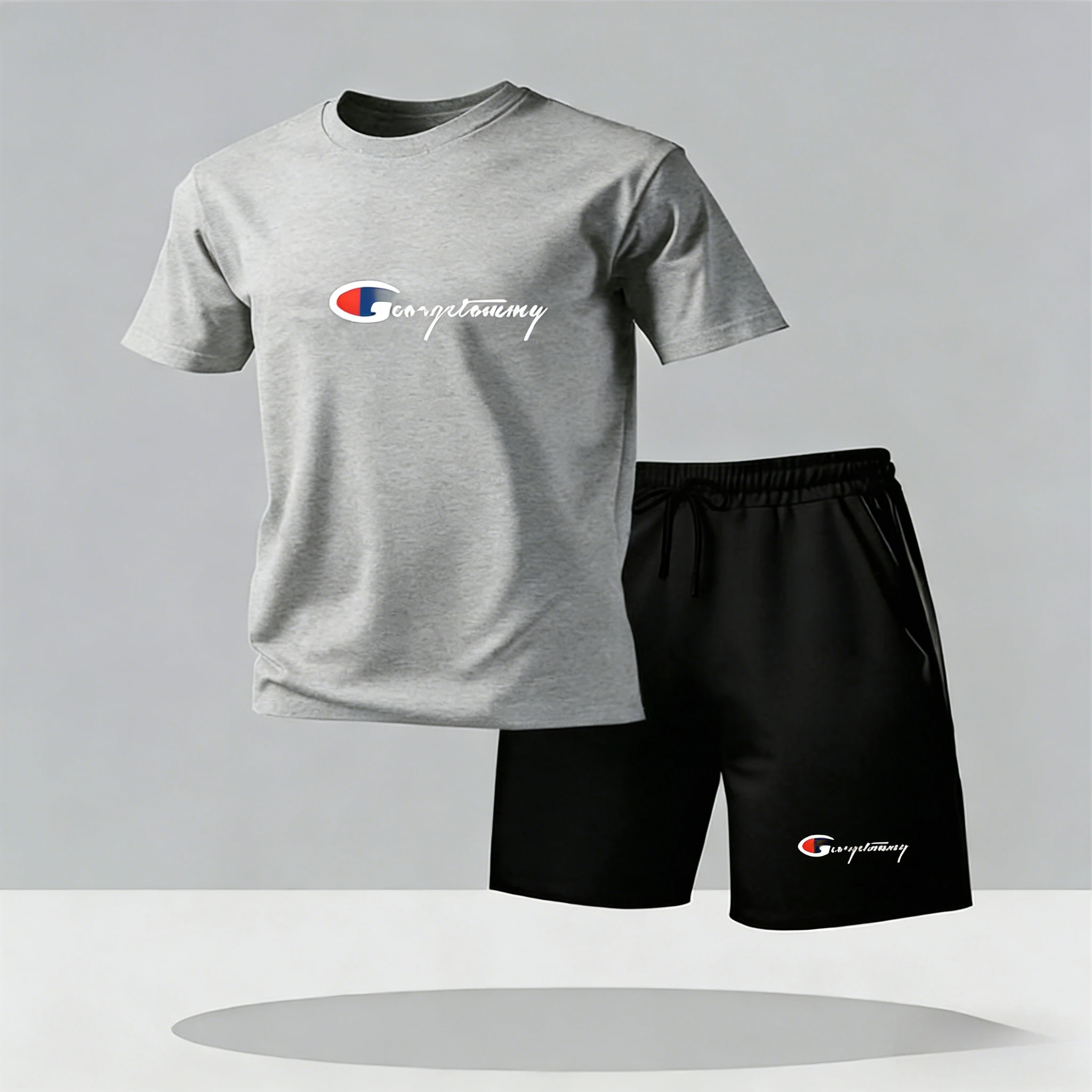 

2026 New Men's T-shirt and shorts two-piece outdoor casual sports short sleeved set summer round neck