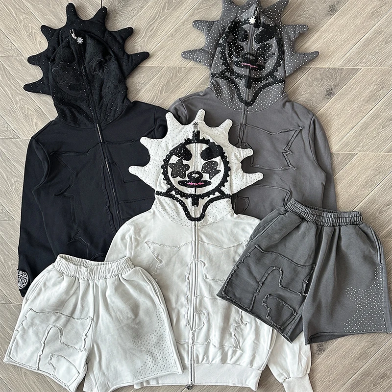 

Glo Gang Glory Full Zip Hoodie And orts Set Embroidered Rhinestone Hoodie Casual Sportswear Youth Long Sve Cotton 00%