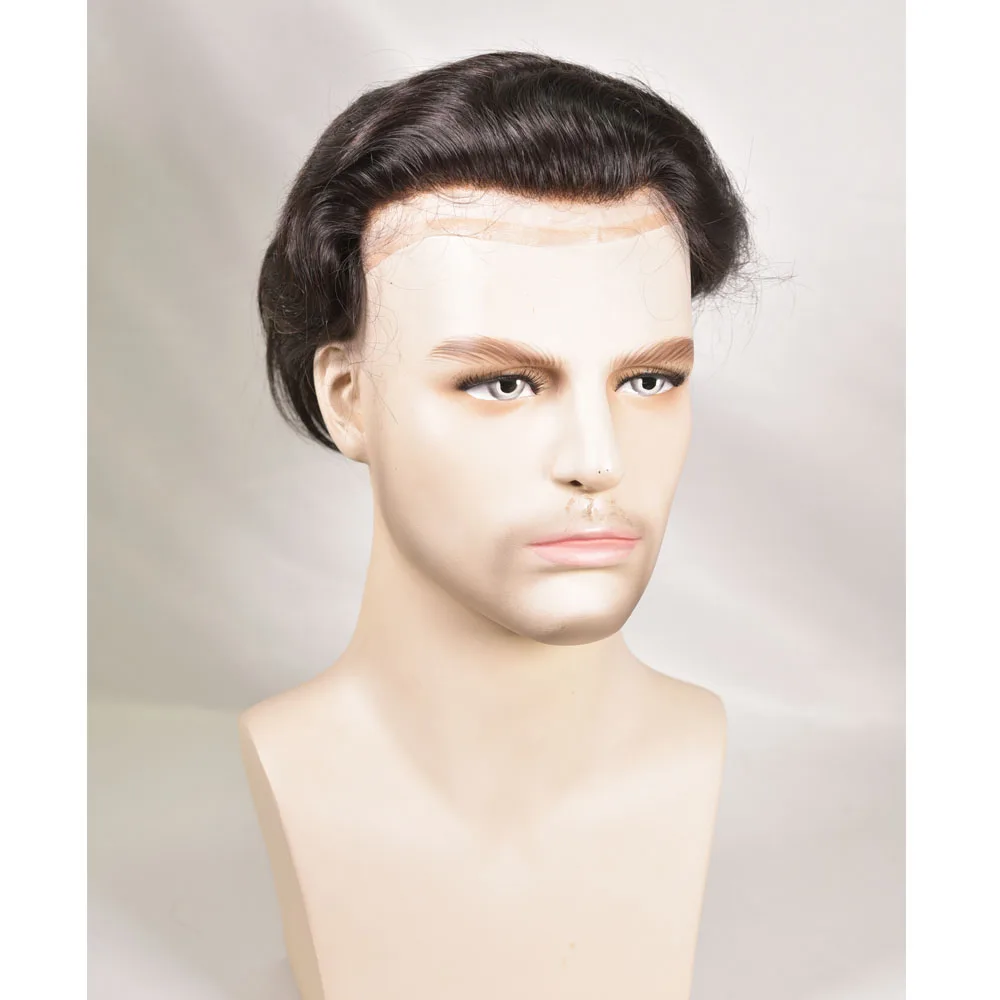 10x8 "خصلات شعر للرجال 100% شعر بشري للرجال شعر مستعار دانتيل أمامي خط شعر طبيعي شعر مستعار أحادي صافي مع جلد رقيق PU حولها #4