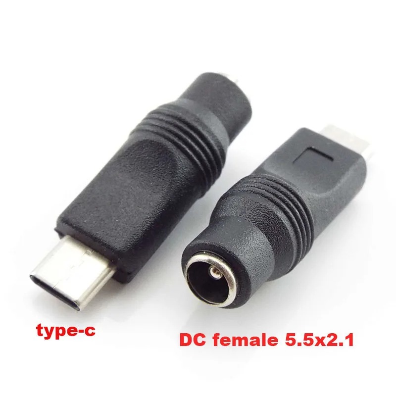 DC Fêmea Power Jack Connector, 5.5x2.1mm para Mirco Tipo C, AUSB 2.0 Conector de plugue macho, adaptador para laptop, 1 ou 5 pcs