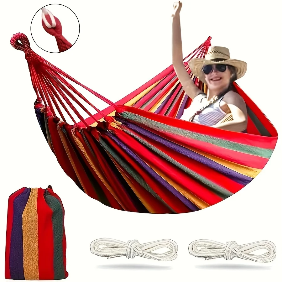 1pcs Super Comfortable 74.8x31.5 Inch Camping Striped Hammock with 330 lbs Weight Hold - Easy to carry, roll-resistant, outdoor