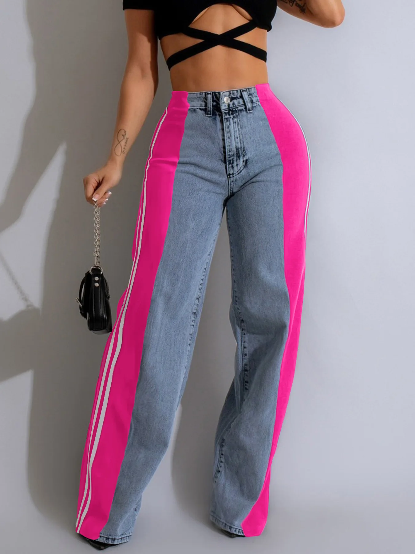 Casual Jeans for Women Patchwork High Waist Denim Pants Street Wear Jeans Women