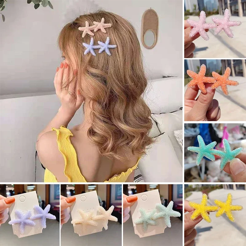 

1Pcs Starfish Hair Clips Candy Color Cartoon Star Shape Hairpins Fashion Korean Hairwear Women Girl Bangs Side Clip Headdress