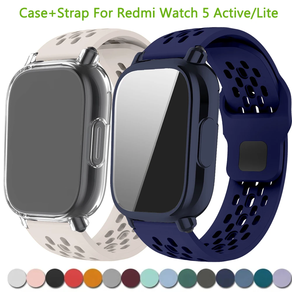 【セール中】ケース + シリコンストラップ Xiaomi Redmi Watch 5 アクティブ/5 Lite フルカバースクリーンプロテクター TPU ソフトシェルと通気性のあるスポーツバンド