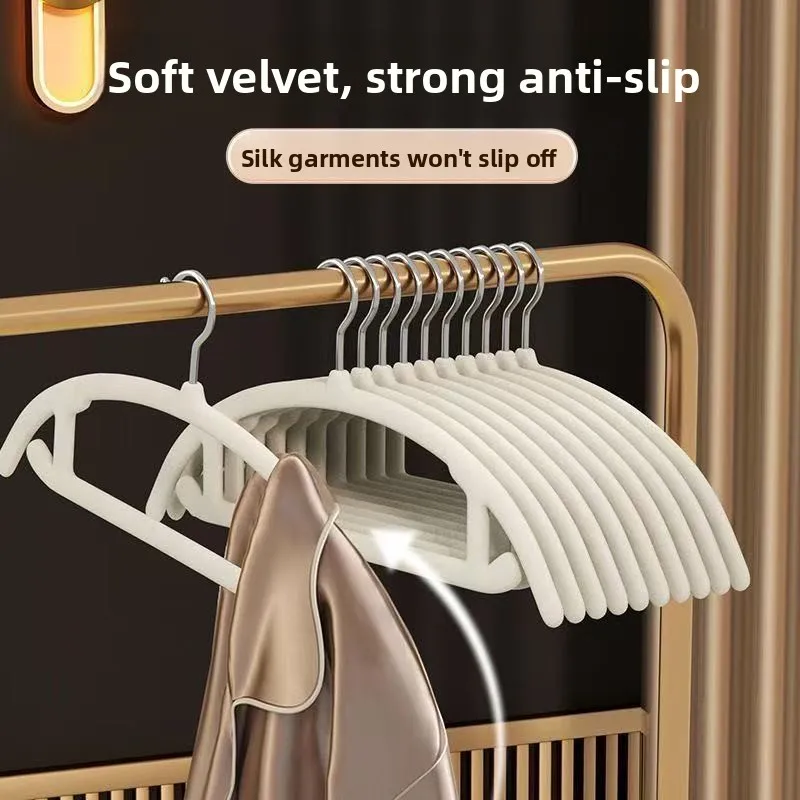 

Flocking Arc Shaped Non-Slip Clothes Hanger No Trace Shoulder Angle Clothes Support Drying Rack Adult Thickened Clothes Hanger