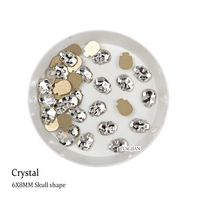 Shiny Skull Shape 6x8MM Flat Back Nail Art Rhinestone 12 Color Glass Stone DIY Manicure Decorations Mini Diamond 100Pcs