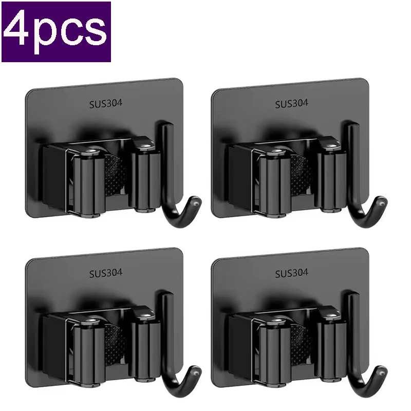Mopp-Clip-Halter aus Edelstahl 304, für Badezimmer, stanzfrei, Mopp, Besen, Pinsel, Hängeregal, starker klebriger Haken, Wand-Organizer, Regal