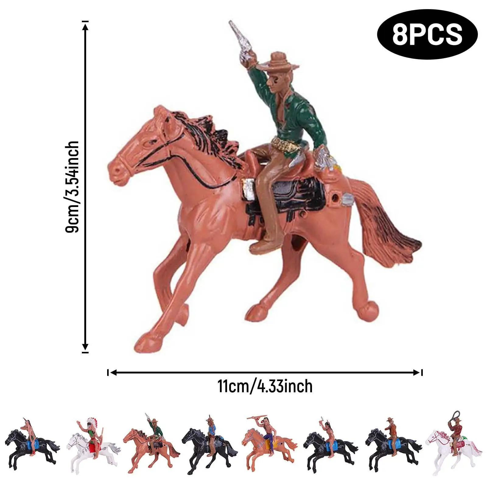Boys Toys Western Cowboys with Horses Figurine Set for Sandbox Play Home Decoration Educational Cognitive Toy for Kids Gift