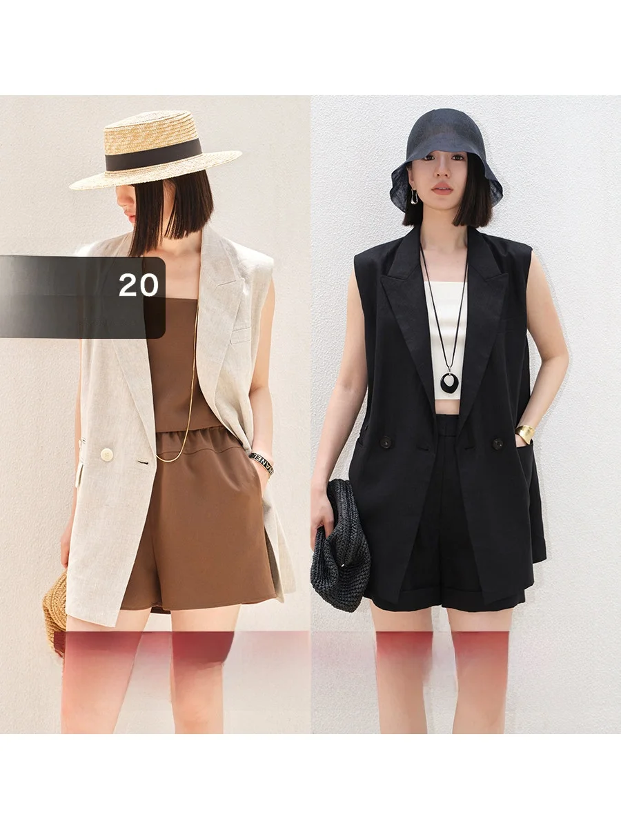 

Amyy Studios Linen Raindrop Long Vest ort Pants Set Faionable Vintage Silhouette Women's Faion Set Summer 2024