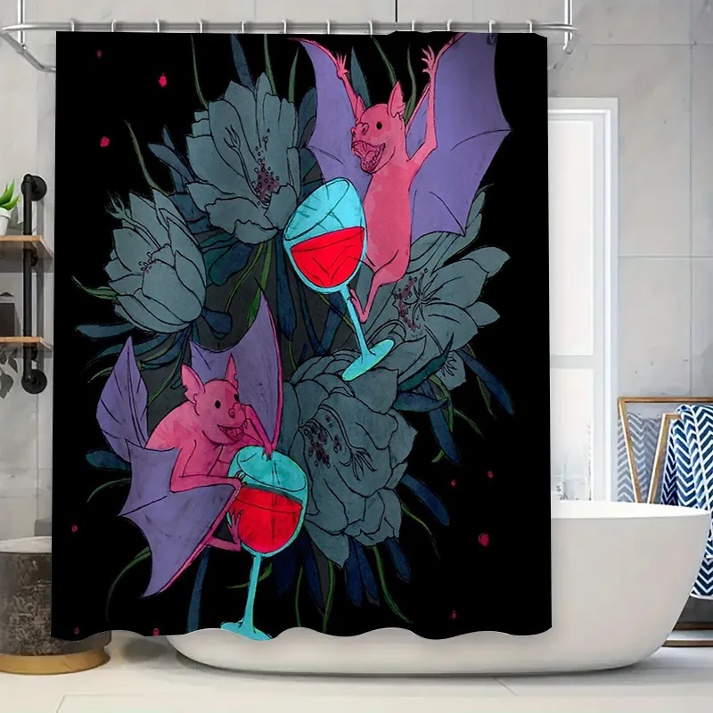 Gothic Horror Shower Curtain Dark Academia Skull Floral Tapestry Home Decor Spooky Halloween Bathroom Set Vintage Witchy Aesthet