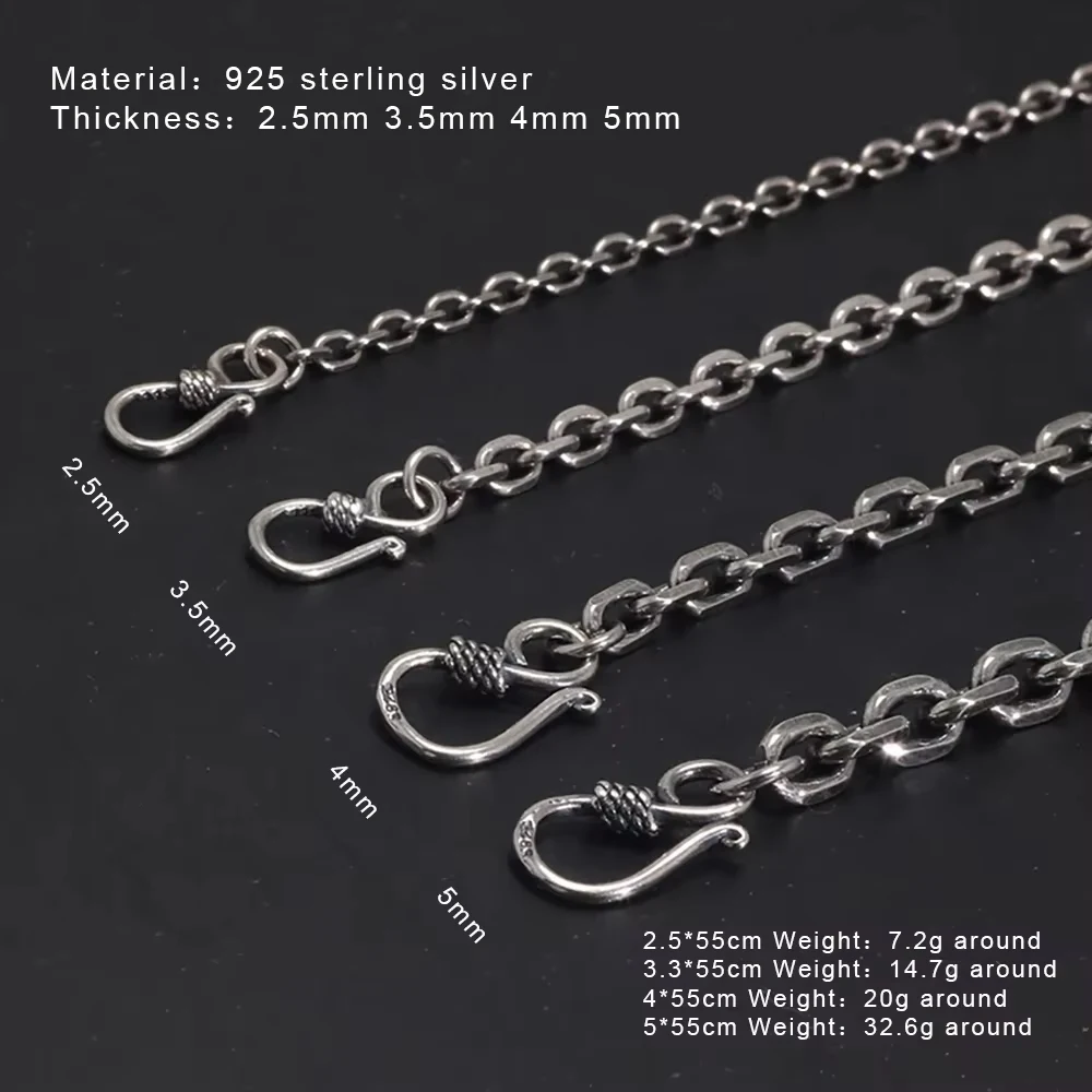 Real Pure 925 Sterling Silver 2.5 3 4 5mm Cable Link Chain