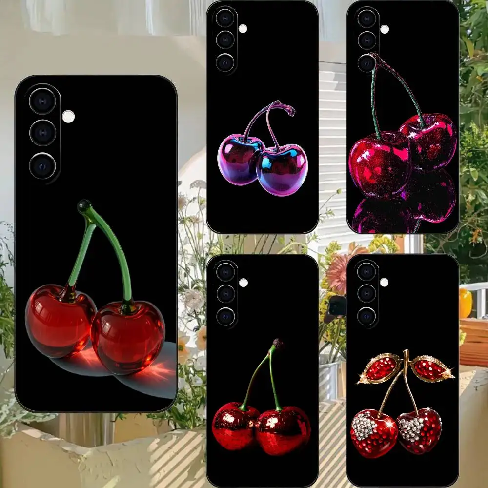 Cherries Precise Hole Protection Cover TPU Printed Phone Case for Samsung Galaxy A73/A72/A71/A53/A52/A51/A22/A91/A80