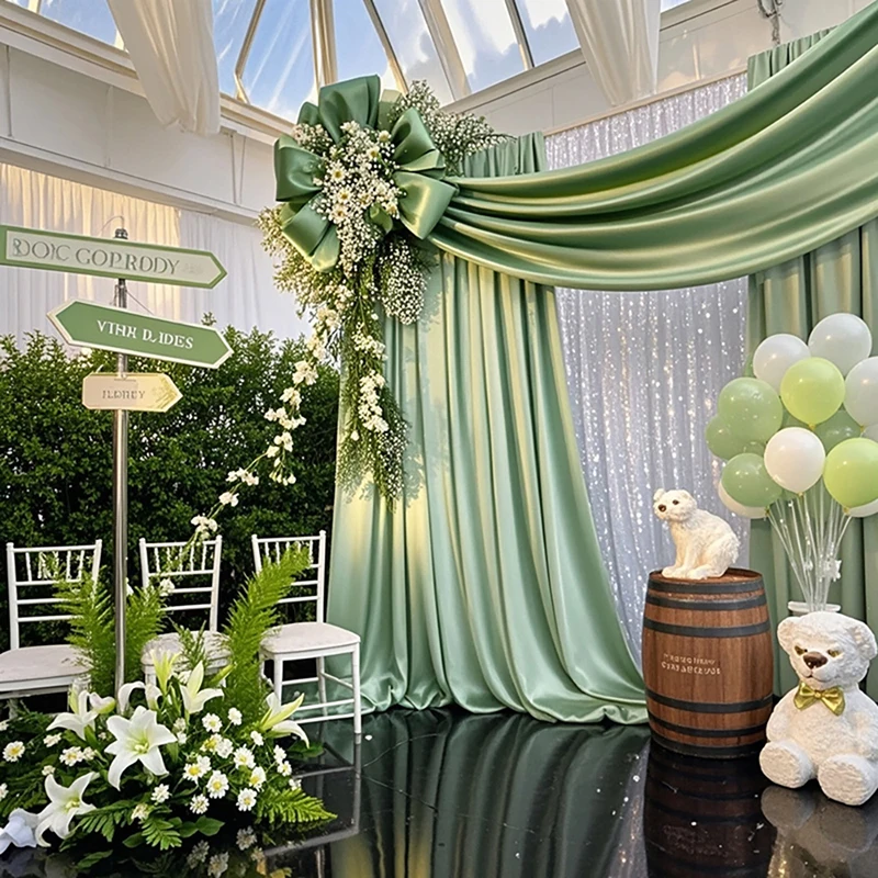 Satin Backdrop Curtains Wrinkle Free Silk Fabrics Wedding Decor for Baby Shower Christmas Birthday Party Stage Background Drapes
