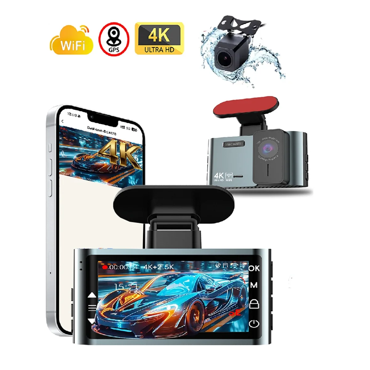 كاميرا داش أمامية وخلفية جديدة 3C-4K و2.5K مع تحكم في تطبيق WiFi ونظام تحديد المواقع يدعم الرؤية الليلية ومستشعر G وتسجيل حلقة ركن السيارة